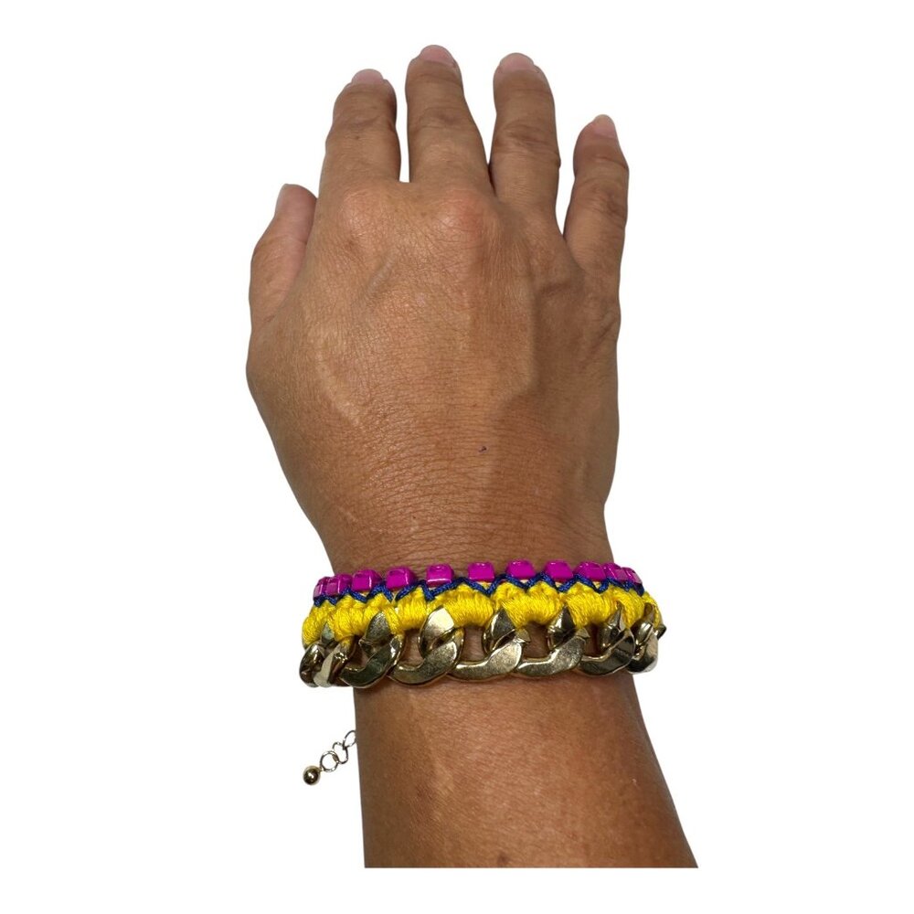 Yellow & Pink Woven Chain Bracelet With Adjustable Clasp - Picture 5 of 10
